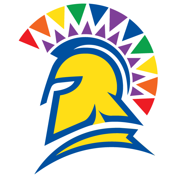 PRIDE Center Logo: Spartan head with rainbow hair