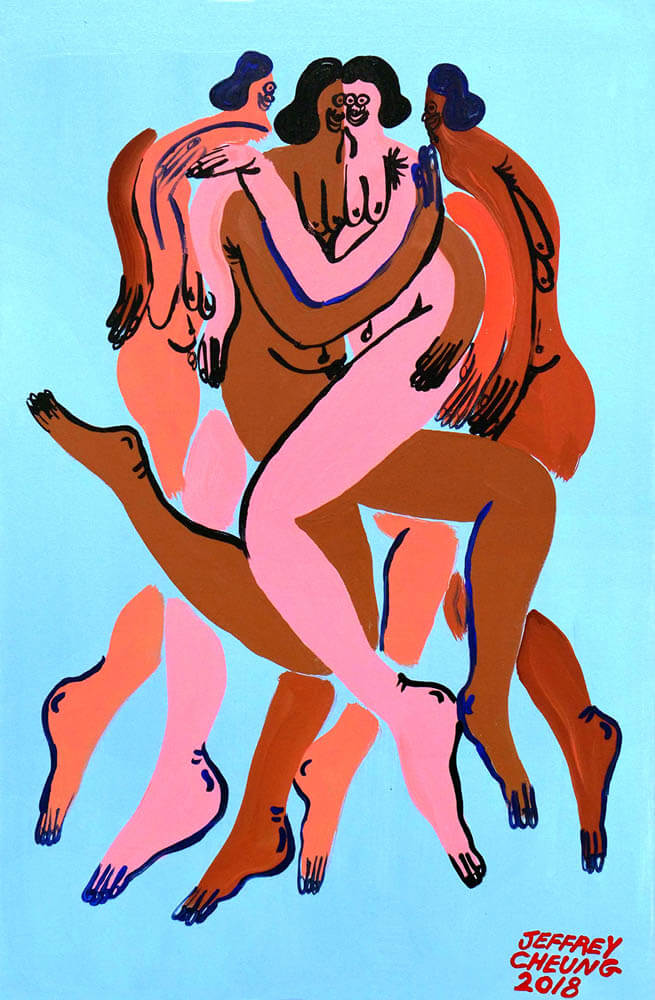 Painting of multi-colored tangled bodies